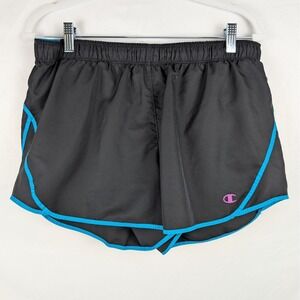 Vintage‎ Champion Women's Running Shorts Black Blue Trim Athletic Gym Workout L